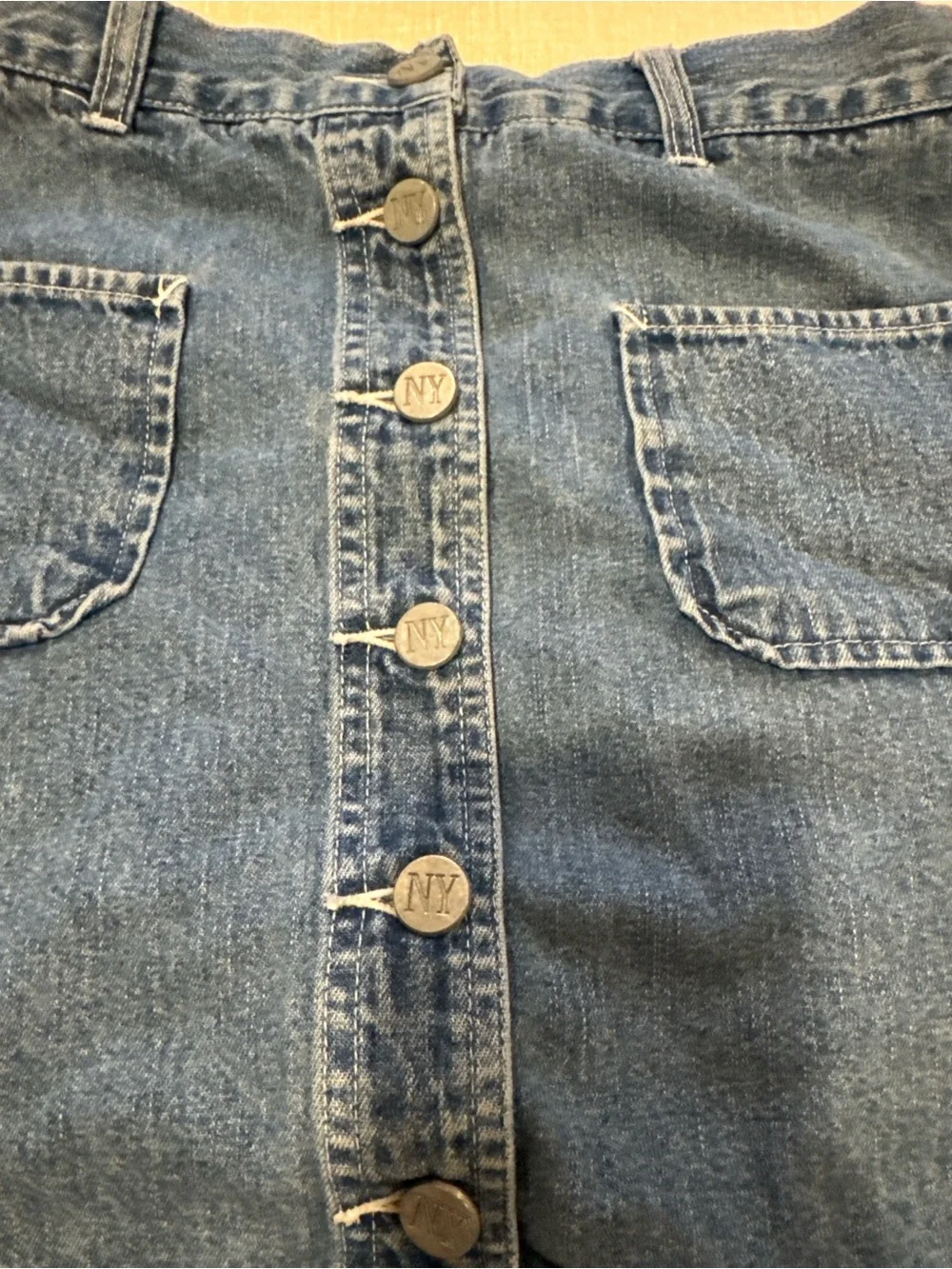NY Jeans New York & Company Denim Button Front Mini Skirt Sz 4 Blue 100% Cotton